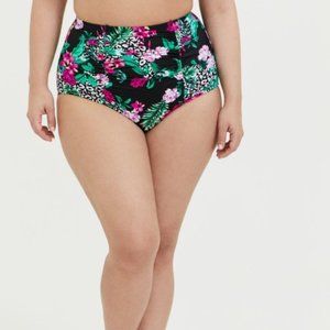 NWT Torrid Black Tropical Leopard High Rise Ruched Swim Bottom size 4